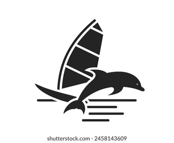 sea vacation flat icon. windsurfing and dolphin. summer symbol. isolated vector image for tourism design