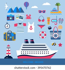 sea vacation flat vector icons sea cruise