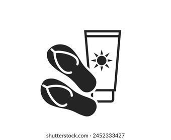 sea vacation icon. beach flip flops and sunscreen. summer resort symbol. isolated vector image for tourism design