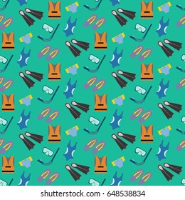 Sea vacation pattern on the green background. Vector illustration