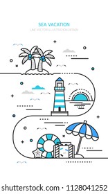 Sea vacation vector Line illustration