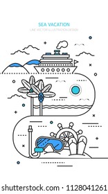 Sea vacation vector Line illustration
