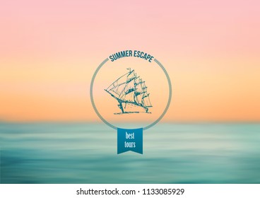 Sea vector background calm and clear. Marine panoramic landscape