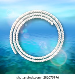 Sea vector background with rope frame. Marine landscape