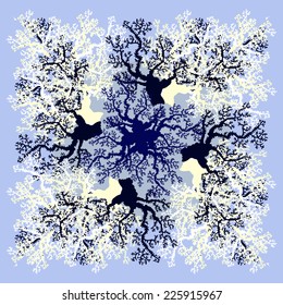 Sea vector background. Summer marine pattern with corals. White and blue corals on a blue background.