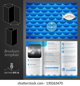Sea vector brochure template design with blue waves for restaurant. EPS 10