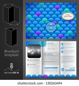 Sea vector brochure template design with blue squama for restaurant. EPS 10