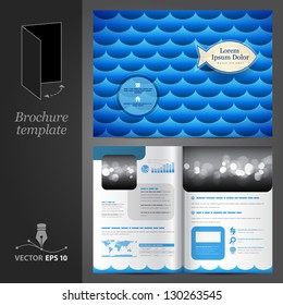 Sea vector brochure template design with blue waves for restaurant. EPS 10