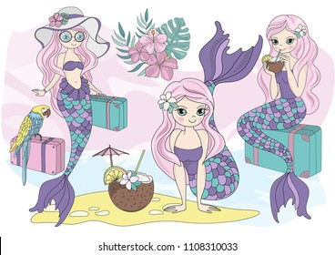 Sea vector colorful illustration MERMAID VACATION