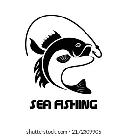 Sea ​​fishing vector design with black and white dominant color for logo and icon
