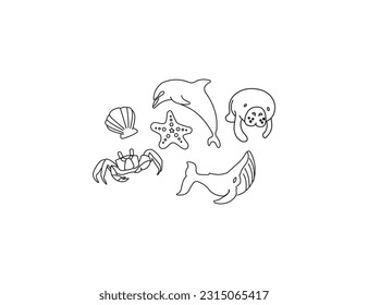 sea ​​animals vector hand drawn illustration