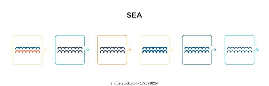 Sea vector icon in 6 different modern styles. Black, two colored sea icons designed in filled, outline, line and stroke style. Vector illustration can be used for web, mobile, ui