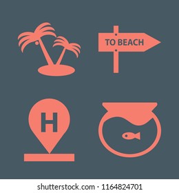 sea vector icons set. with palm trees, aquarium, beach direction and hotel location in set