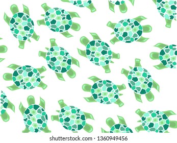 sea ​​turtle vector illustration beach background of turtles of green colors with spots and with a background vector white tropical sea
