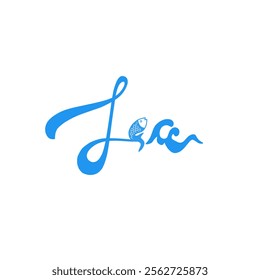 Sea vector illustration design logo with fish icon and water waves.