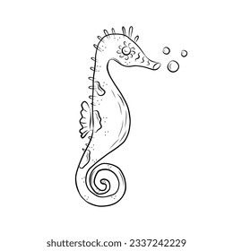 Sea ​​Horse Vector Illustration in Doodle Style