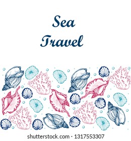 sea, vector illustration hand drawing, seashells, jellyfish, 