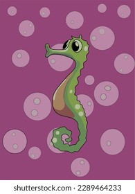 sea ​​horse vector illustration with water bubbles and pink background