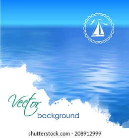 Paisaje vectorial marino. Fondo abstracto de color azul de agua