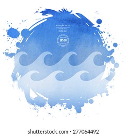 Sea vector landscape. Abstract ripple water blue watercolor background