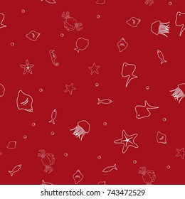 sea vector on red background, seamless pattern