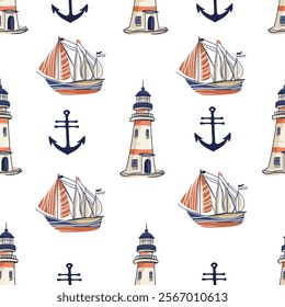 Sea Vector Patterns: Ships, Anchors, and Waves