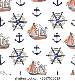 Sea Vector Patterns: Ships, Anchors, and Waves