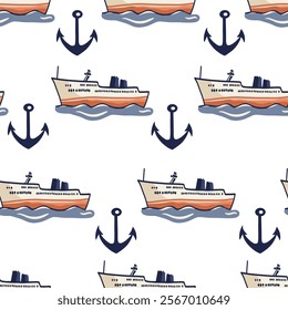 Sea Vector Patterns: Ships, Anchors, and Waves