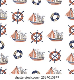 Sea Vector Patterns: Ships, Anchors, and Waves