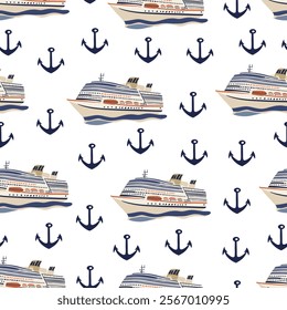 Sea Vector Patterns: Ships, Anchors, and Waves