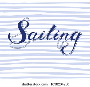 Sea vector print for female t-shirt. Design for screen-printing press, two colour print. Creative poster slogan love sailing. Can be used for fabric, wallpaper, print for textile clothes in fashion.