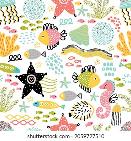 Sea vector seamless pattern.Can be used in textile industry, paper, background, scrapbooking.