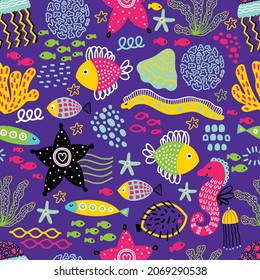 Sea vector seamless pattern.Can be used in textile industry, paper, background, scrapbooking.
