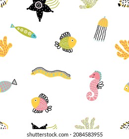 Sea vector seamless pattern.Can be used in textile industry, paper, background, scrapbooking.
