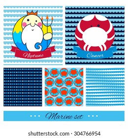 Sea vector set of illustrations and backgrounds.