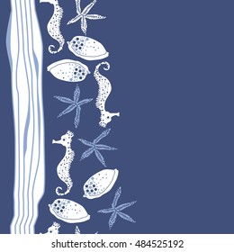 Sea  vertical  motif,   seamless  striped pattern . Hand drawn.