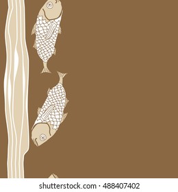 Sea  vertical pattern with fishes,   stripes, seamless . Hand drawn.