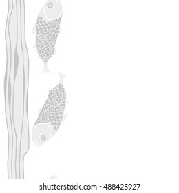 Sea  vertical pattern with fishes,   stripes, seamless . Hand drawn.