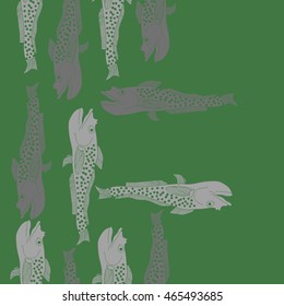Sea  vertical pattern,   hole, spots, fishes, doodles, seamless . Hand drawn.