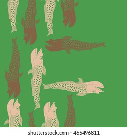 Sea  vertical pattern,   hole, spots, fishes, doodles, seamless . Hand drawn.