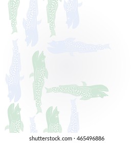 Sea  vertical pattern,   hole, spots, fishes, doodles . Hand drawn.