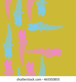 Sea  vertical pattern,   hole, spots, fishes, doodles, seamless . Hand drawn.