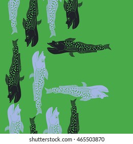 Sea  vertical pattern,   hole, spots, fishes, doodles, seamless . Hand drawn.