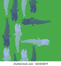 Sea  vertical pattern,   hole, spots, fishes, doodles, seamless . Hand drawn.