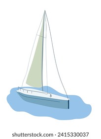 Sea vessel and boat vector. Drawing of sailing boat, ship, maritime transport isolated on white. Transportation, traveling, vacation concept.  Sailboat and ocean. yacht ship. Rope. Adventure Vacation.