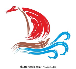 Sea vessel with red sails.
