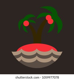 Sea view from the beach, palm tree on shore
