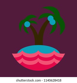 Sea view from the beach, palm tree on shore