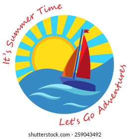 Sea view in circle with word on white background