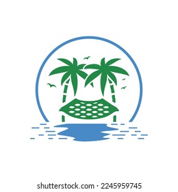 A sea view logo and a relaxing atmosphere under a coconut tree, suitable for use as a logo for lodging and hospitality services.